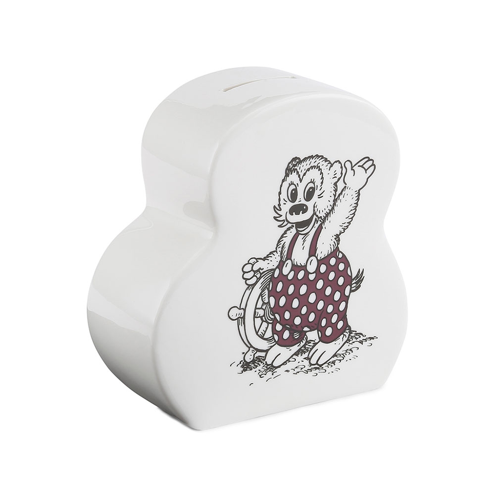 Sparebøsse, sort/rød print, porcelæn*