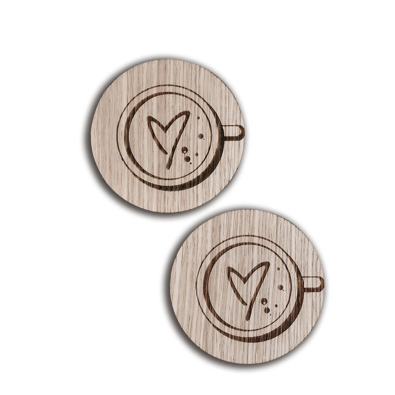 Kaffebrik hjerte, 2 stk. coasters, Lys eg