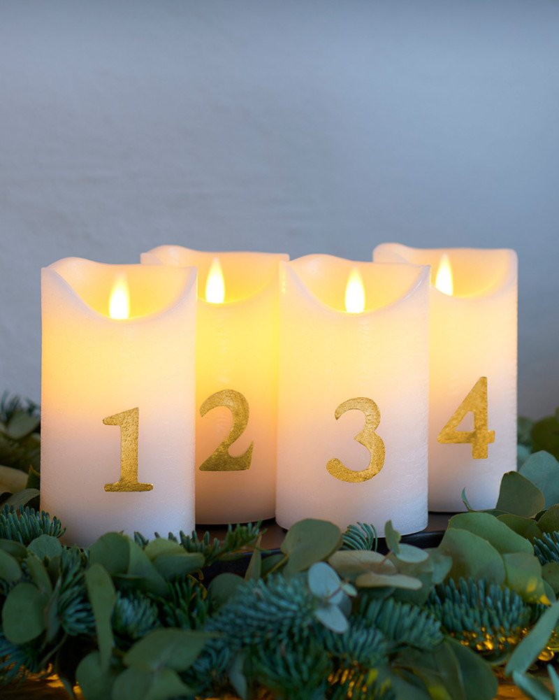 Sara Advent lys, sæt á 4 stk., hvid/guld