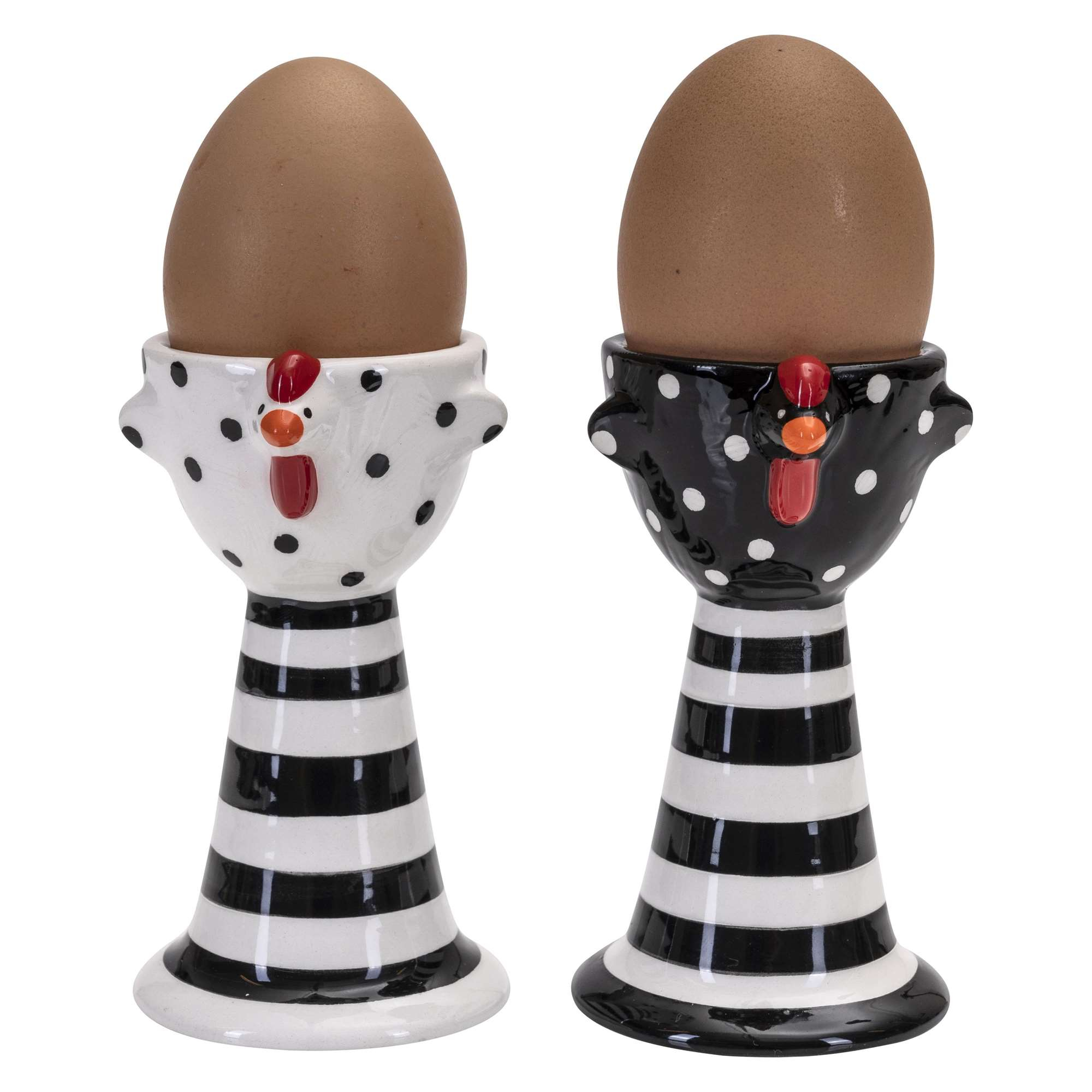 Æggebægere med Høns 2stk black/white H10.5cm