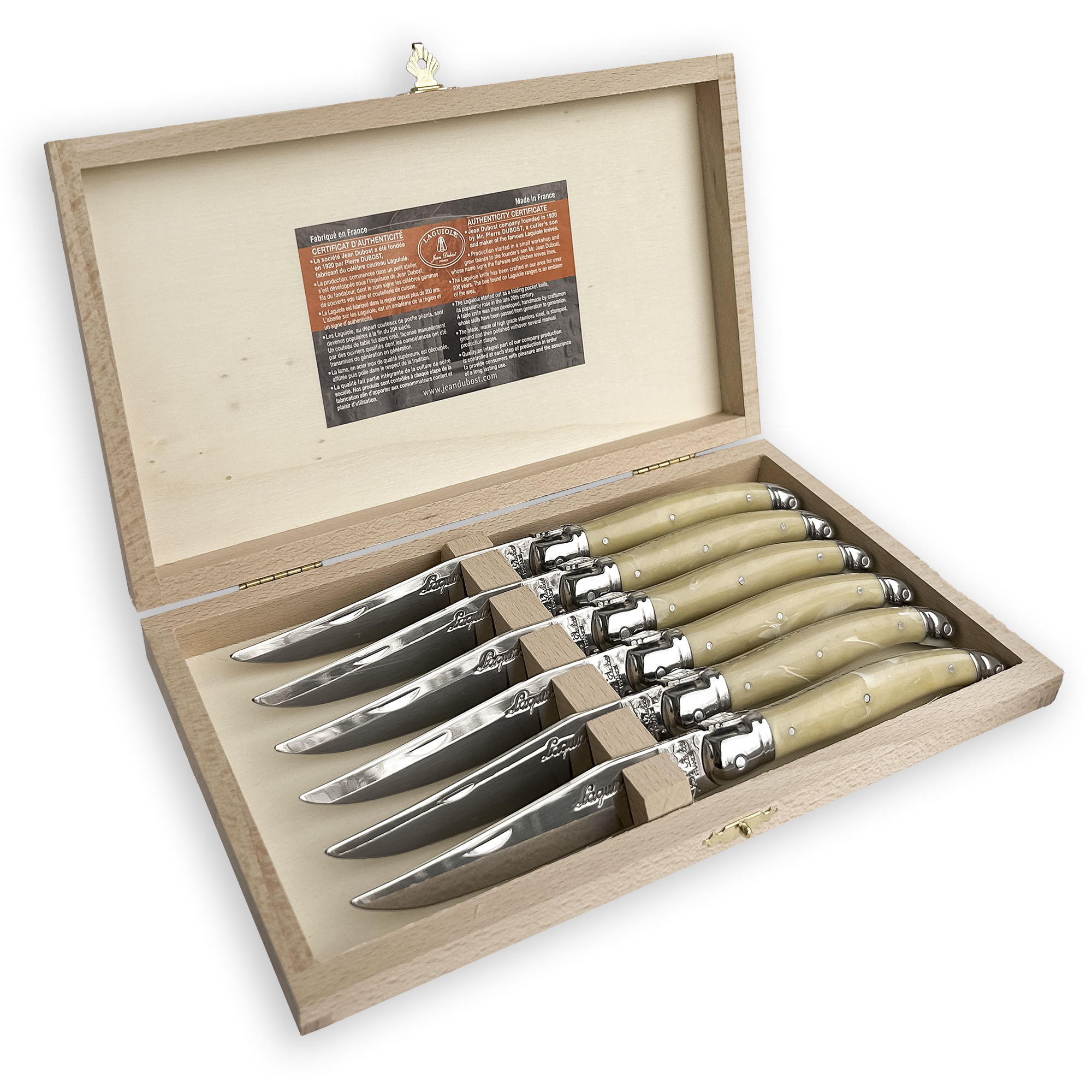 Laguiole 6 steakknive, lys horn effekt, ABS 2,5 mm
