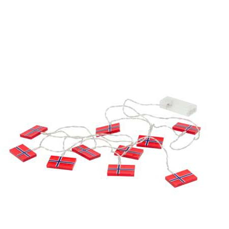 LED lyskæde m. 10 norske flag 50 cm Rød/Blå