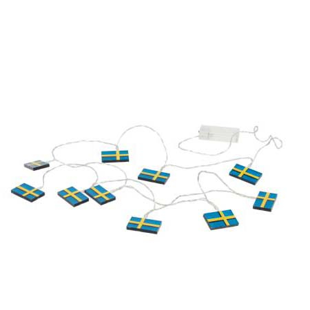 LED lyskæde m. 10 svenske flag x 50 cm Blå/Gul