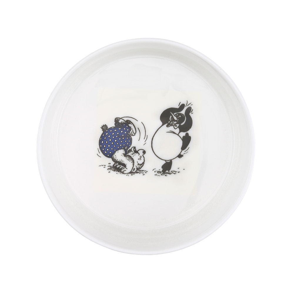 Skål, hvid porcelæn, sort/blå print*