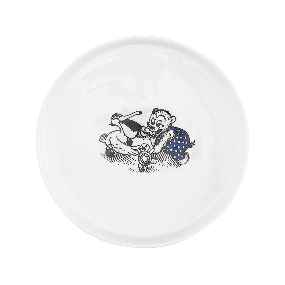 Rasmus Klump Tallerken, hvid porcelæn, sort/blå print*
