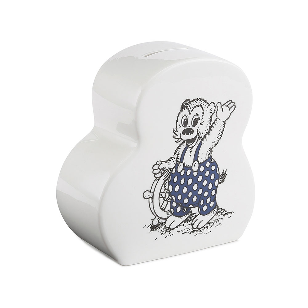 Sparebøsse, sort/blå print, porcelæn*